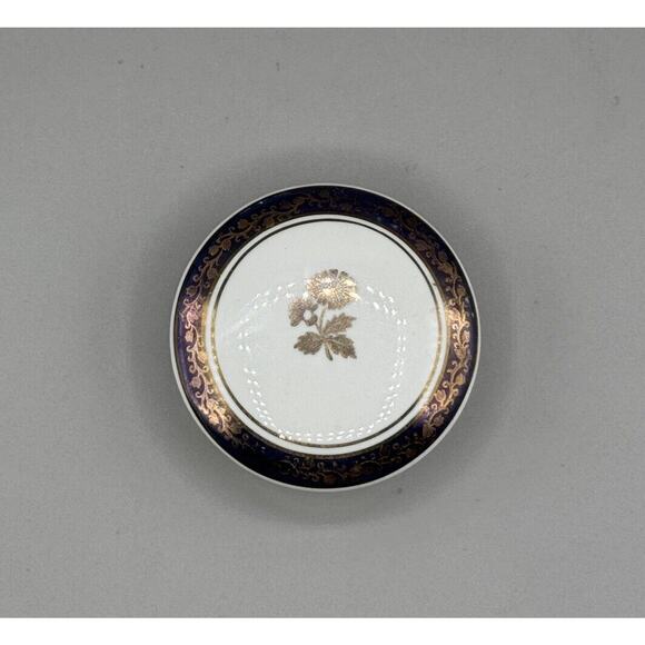 Porcelain Round Trinket Stash Box St. Regis Ltd Brazil Navy Blue Gold Floral - Picture 2 of 6